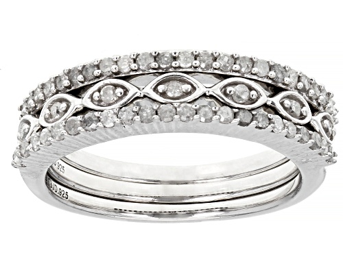 Photo of 0.45ctw Round White Diamond Rhodium Over Sterling Silver Set Of 3 Stackable Rings - Size 5