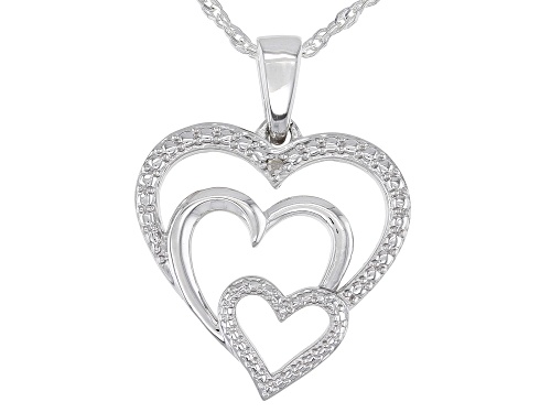 Photo of Round White Diamond Accent Rhodium Over Sterling Silver Heart Pendant And 18 inch Singapore Chain