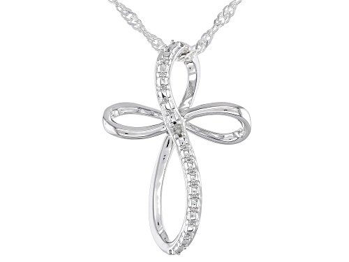 Photo of Round White Diamond Accent Rhodium Over Sterling Silver Cross Pendant And 18" Singapore Chain
