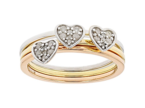 0.15ctw White Diamond Rhodium And 14K Yellow And Rose Gold Over Sterling Silver Stackable Rings - Size 7