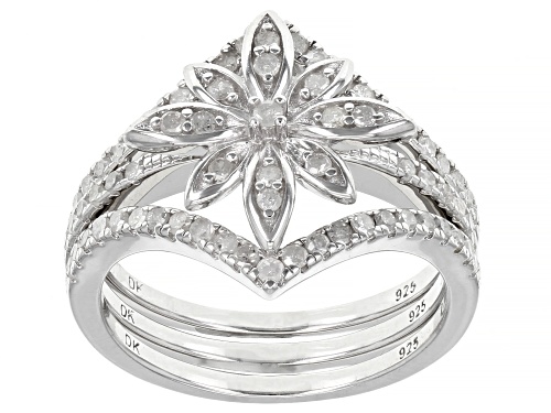 Photo of 0.65ctw Round White Diamond Rhodium Over Sterling Silver Stackable Floral Ring Set - Size 6