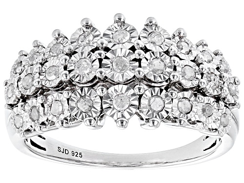 0.45ctw Round White Diamond Rhodium Over Sterling Silver Multi-Row Ring - Size 7