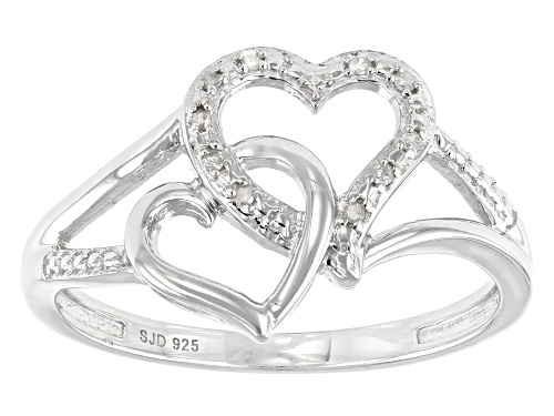 Photo of Round White Diamond Accent Rhodium Over Sterling Silver Double Heart Ring - Size 7