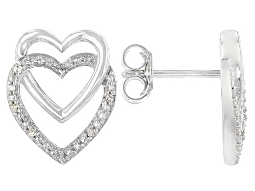 Photo of Round White Diamond Accent Rhodium Over Sterling Silver Double Heart Earrings