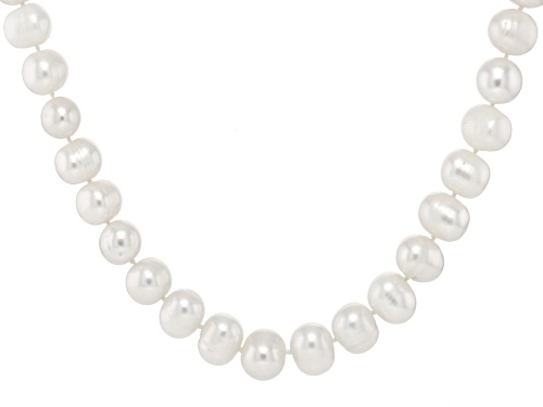 9.5-10.5mm White Cultured Freshwater Pearl Rhodium Over Sterling Silver Necklace - Size 24