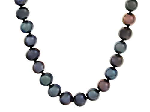 7-8mm Black Cultured Freshwater Pearl Rhodium Over Sterling Silver Necklace - Size 18