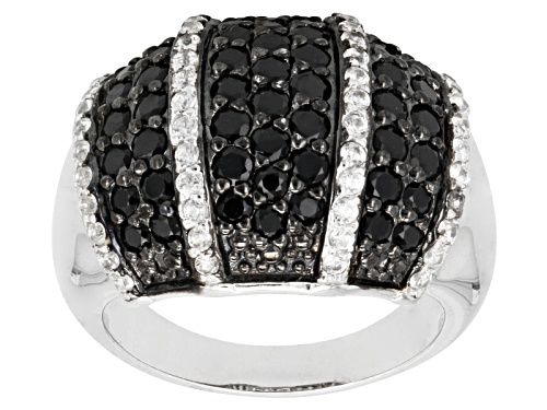 1.55ctw Round Black Spinel With .75ctw Round White Zircon Sterling Silver Ring - Size 7