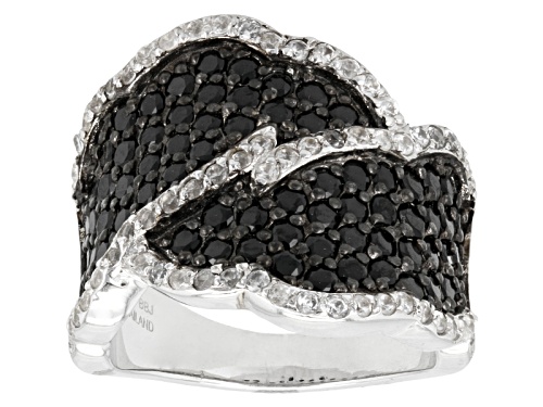 1.87ctw Round Black Spinel With .47ctw Round White Zircon Sterling Silver Ring - Size 5