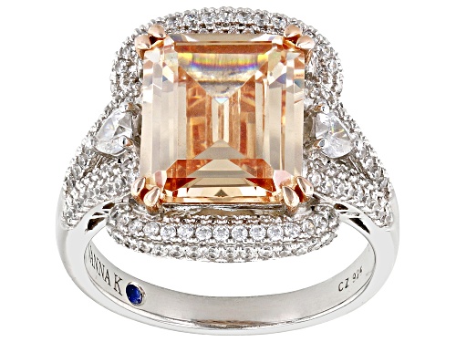 Vanna K™ for Bella Luce® 6.96ctw Champagne & White Diamond Simulants Platineve(R) Ring (4.22ctw DEW) - Size 11