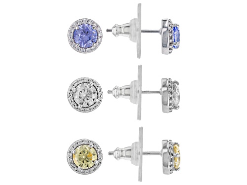 Photo of Vanna K™ For Bella Luce® 5.49ctw Yellow, Blue, and Diamond Simulants Platineve™ Earrings Set Of 3