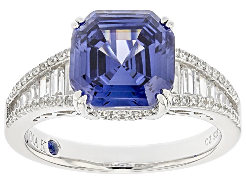 Vanna K™ For Bella Luce® 9.37ctw Tanzanite And White Diamond Simulants Platineve® Asscher Cut Ring - Size 8