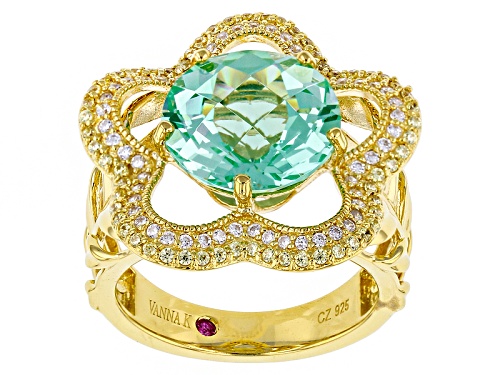 Kolore By Vanna K™7.09ctw Lab Blue Spinel,Canary/White Dia Simulants Eterno™Ylw Ring - Size 7