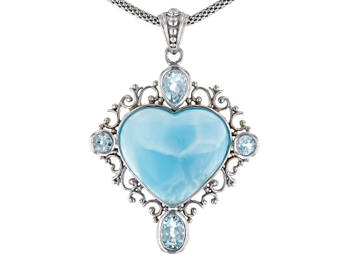 Heart Shape Cabochon Larimar with 2.35ctw Glacier Topaz™ Sterling Silver Pendant With Chain