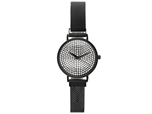 Photo of Ladies Black Tone Stainless Steel Mesh Band With Magnetic Clasp & Crystal Watch