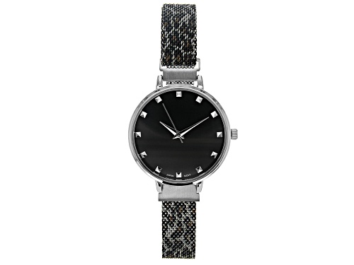 Photo of Ladies Silver Tone & Animal Print Stainless Steel Mesh Band Watch With Magnetic Clasp
