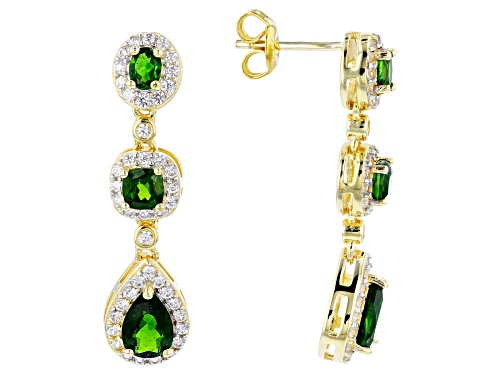 2.00CTW RUSSIAN CHROME DIOPSIDE WITH .77CTW WHITE ZIRCON 18K GOLD OVER SILVER DANGLE EARRINGS