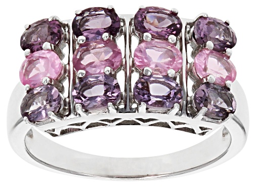 2.02ctw Oval Multi-color Spinel Rhodium Over Sterling Silver Band Ring - Size 8