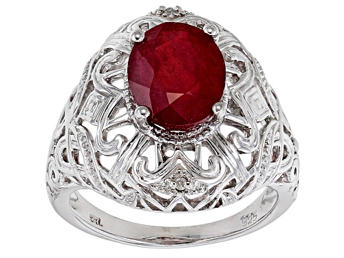 Photo of 2.72ct Oval Mahaleo® Ruby With .02ctw White Diamond Accent Rhodium Over Sterling Silver Ring - Size 8