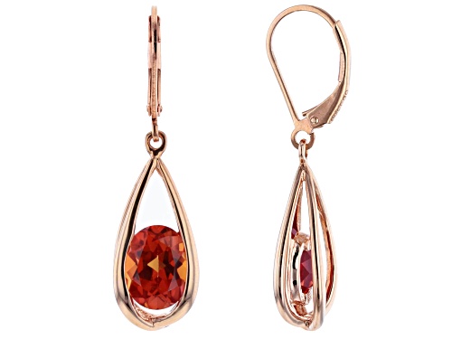 3.62CTW OVAL LAB CREATED PADPARADSCHA SAPPHIRE 18K ROSE GOLD OVER SILVER DANGLE EARRINGS