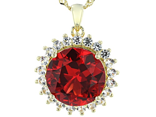 7.06ct Lab Created Padparadscha Sapphire & .89ctw Lab Sapphire 18k Gold Over Silver Pendant W/ Chain