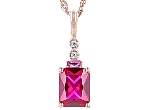 2.12ctw Lab Created Ruby & Pink Sapphire, White Zircon 18k Rose Gold Over Silver Pendant With Chain