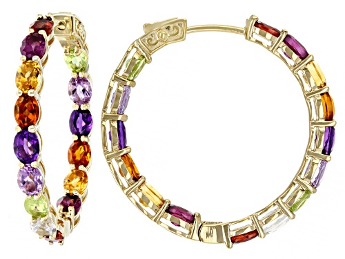 Photo of 4.50ctw Oval Multi-Gem 18k Yellow Gold Over Sterling Silver Hoops