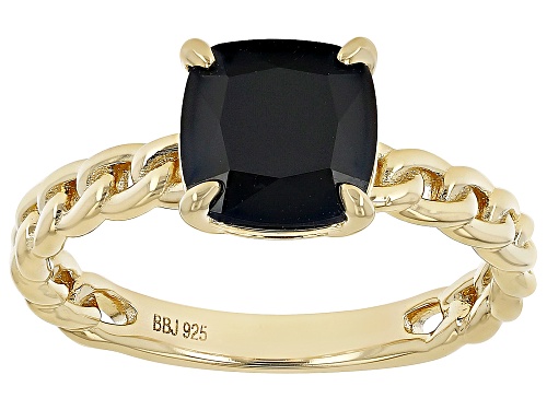 Photo of 2.13ct Square Cushion Black Spinel 18k Yellow Gold Over Sterling Silver Ring - Size 10
