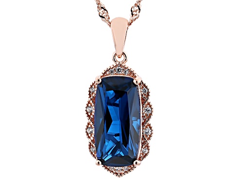 Photo of 6.12ct Lab Blue Spinel with 0.13ctw White Zircon 18k Rose Gold Over Silver Pendant with Chain