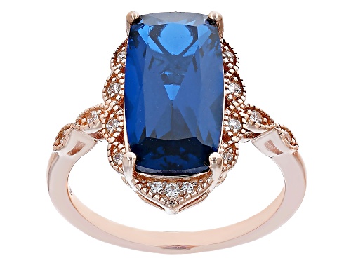 6.12ct Lab Created Blue Spinel with 0.18ctw White Zircon 18k Rose Gold Over Sterling Silver Ring - Size 10