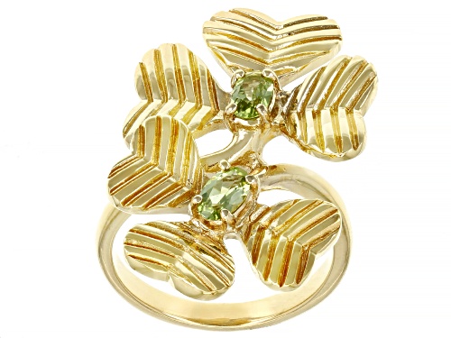 0.41ctw Manchurian Peridot™ 18k Yellow Gold Over Sterling Silver Shamrock Ring - Size 8