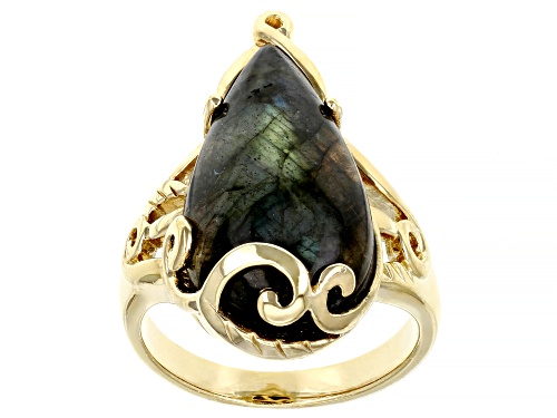 Photo of 22x12mm Labradorite 18k Yellow Gold Over Sterling Silver Ring - Size 11