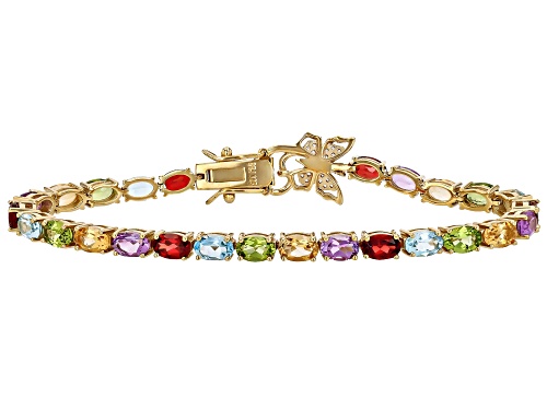 11.38ctw Multi Gemstone And White Zircon 18k Yellow Gold Over Sterling Silver Bracelet - Size 8
