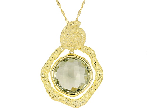 17.00ct Round Prasiolite 18k Yellow Gold Over Sterling Silver Enhancer With Chain