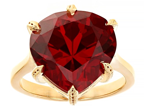 11.07ct Pear Shape Lab Created Ruby 18k Yellow Gold Over Sterling Silver Ring - Size 6