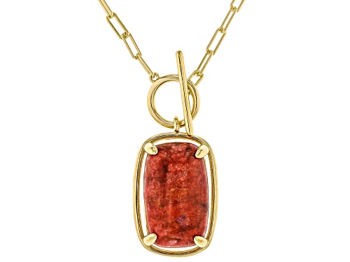 20x12mm  Red Sponge Coral 18k Yellow Gold Over Sterling Silver Necklace