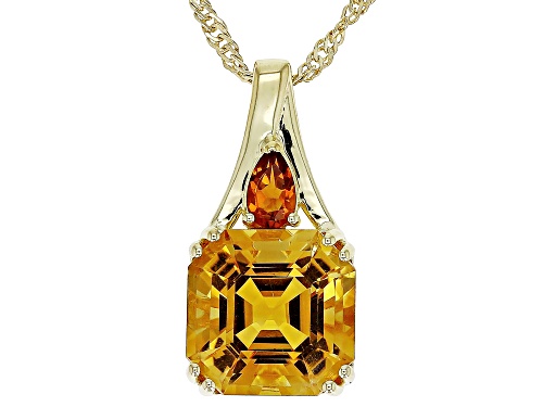 4.05ct Citrine With 0.21ctw Madeira Citrine 18k Yellow Gold Over Sterling Silver Pendant With Chain