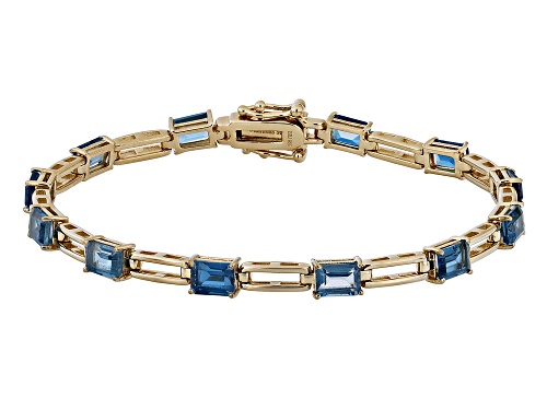 6.94ctw Rectangular Octagonal London Blue Topaz 18k Yellow Gold Over Sterling Silver Bracelet - Size 8