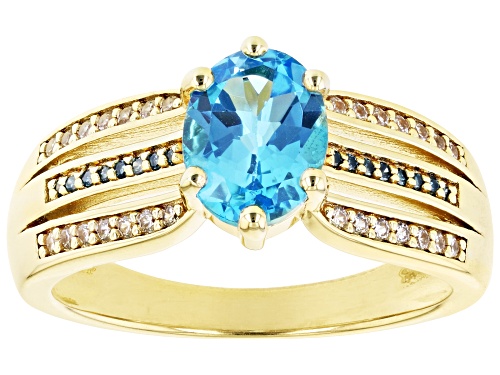 Photo of 1.36ctw Swiss Blue Topaz, Blue Diamond And White Zircon 18k Yellow Gold Over Sterling Silver Ring - Size 10