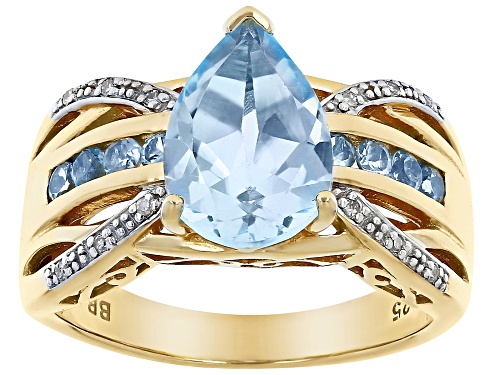 Photo of 3.46ctw Glacier Topaz™, Swiss Blue Topaz & White Diamonds 18K Yellow Gold Over Silver Ring - Size 8