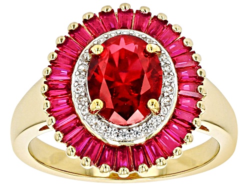 3.25ctw Lab Created Ruby And 0.18ctw White Zircon 18k Yellow Gold Over Sterling Silver Ring - Size 6