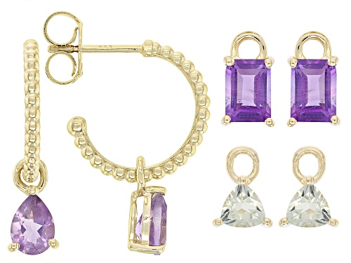 Photo of 3.61ctw Praisiolite, Lavender Amethyst, African Amethyst 18k Yellow Gold Over Silver Earrings