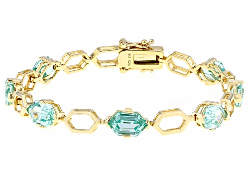 Photo of 11.90ctw Hexagon Lab Created Green Spinel 18k Yellow Gold Over Sterling Silver Tennis Bracelet - Size 8