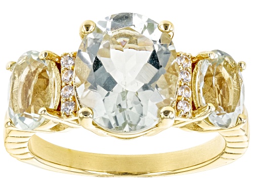 4.15ctw Prasiolite With 0.10ctw White Zircon 18k Yellow Gold Over Sterling Silver 3-Stone Ring - Size 8