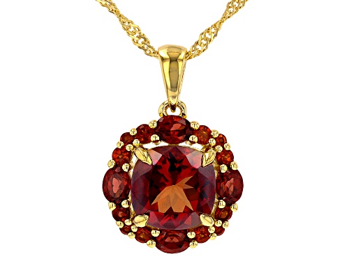 Photo of 3.08ctw Red Labradorite & Vermelho Garnet™ 18k Yellow Gold Over Sterling Silver Pendant W/Chain