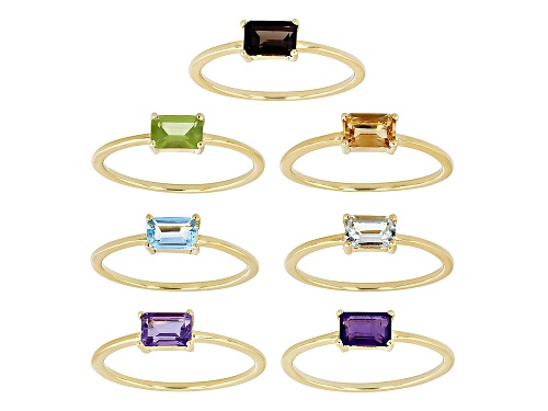 3.30ctw Multi-Gemstone 18k Yellow Gold Over Sterling Silver Stackable Ring Set of 7 - Size 7