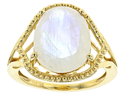 Photo of 14x11mm Rainbow Moonstone 18k Yellow Gold Over Sterling Silver Ring - Size 6