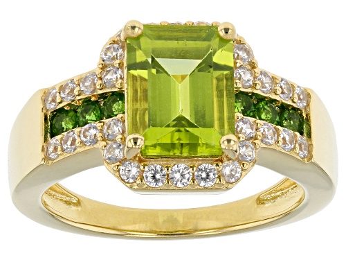 3.12ctw Manchurian Peridot™, Chrome Diopside And White Zircon 18k Yellow Gold Over Silver Ring - Size 8