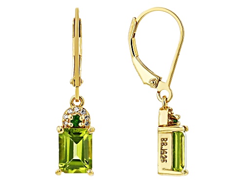 4.26ctw Manchurian Peridot™, Chrome Diopside & White Zircon 18k Yellow Gold Over Silver Earrings