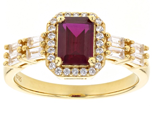 2.13ct Lab Created Ruby with 0.52ctw White Zircon 18k Yellow Gold Over Sterling Silver Ring. - Size 8