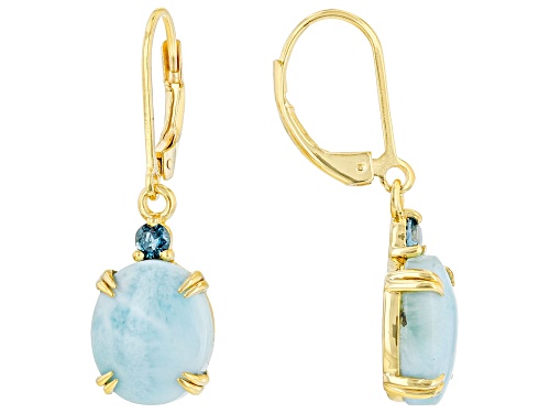 12x10mm Larimar With 0.36ctw London Blue Topaz 18k Yellow Gold Over Sterling Silver Earrings